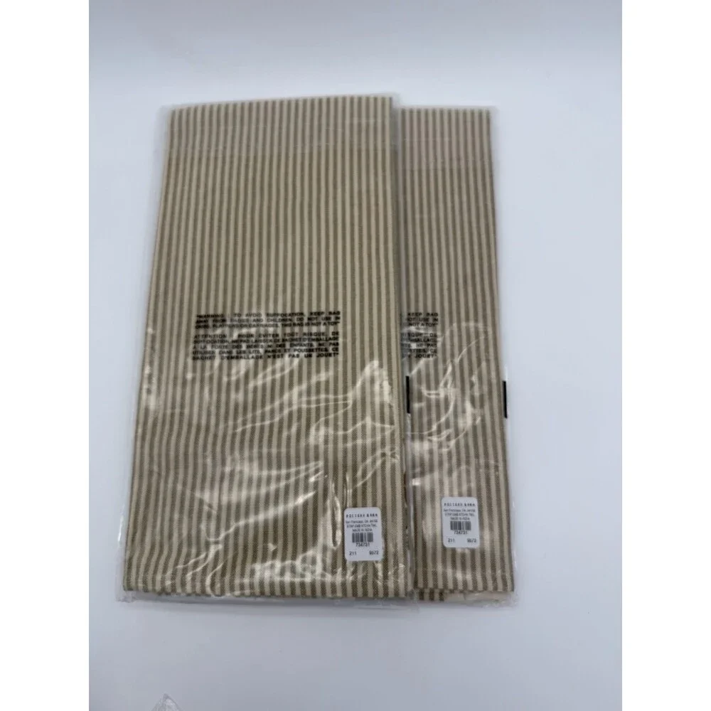 Pottery barn stripe embroidered floral kitchen towel Cotton Beige Flowers Set 2